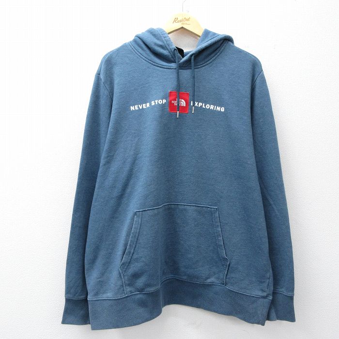 ノースフェイス 長袖スウェットパーカー ワンポイントロゴ ネイビー XL | 古着
