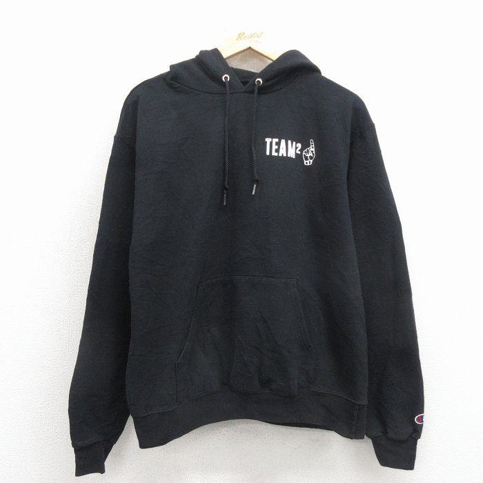L★古着 チャンピオン champion 長袖 スウェット パーカー メンズ TEAM 黒 26mar21