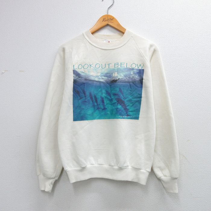 80s ラグランスウェット イルカ 生成り ベージュ メンズM相当 | 古着
