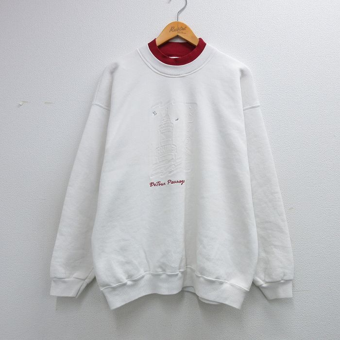 XL★古着 リー Lee 長袖 スウェット メンズ 90年代 90s 灯台 モックネック ハイネック USA製 白他 26mar23