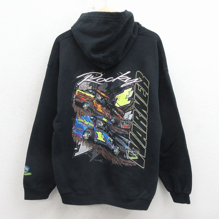 レーシング 長袖スウェットパーカー ブラック XL | 古着
