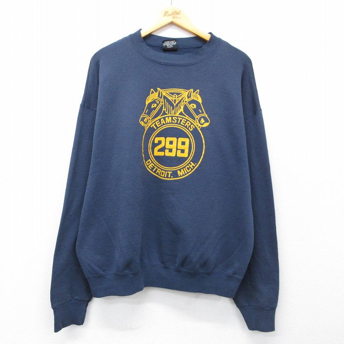 90s 長袖スウェット TEAMSTERS デトロイト ネイビー XL | 古着