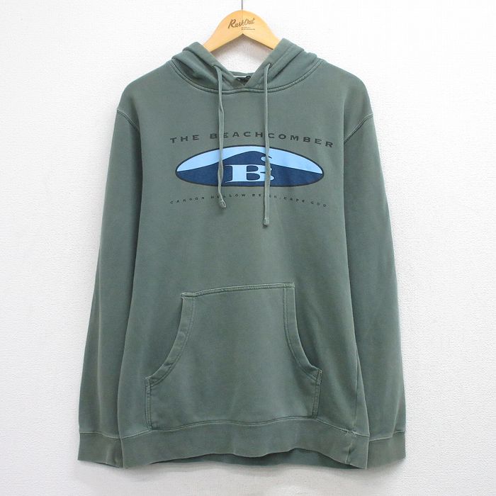 M★古着 長袖 スウェット パーカー メンズ THE BEACHCOMBER 緑 26mar24