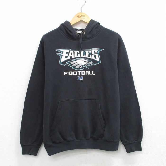 L★古着 長袖 スウェット パーカー メンズ 00年代 00s NFL フィラデルフィアイーグルス 黒 アメフト スーパーボウル 26mar24