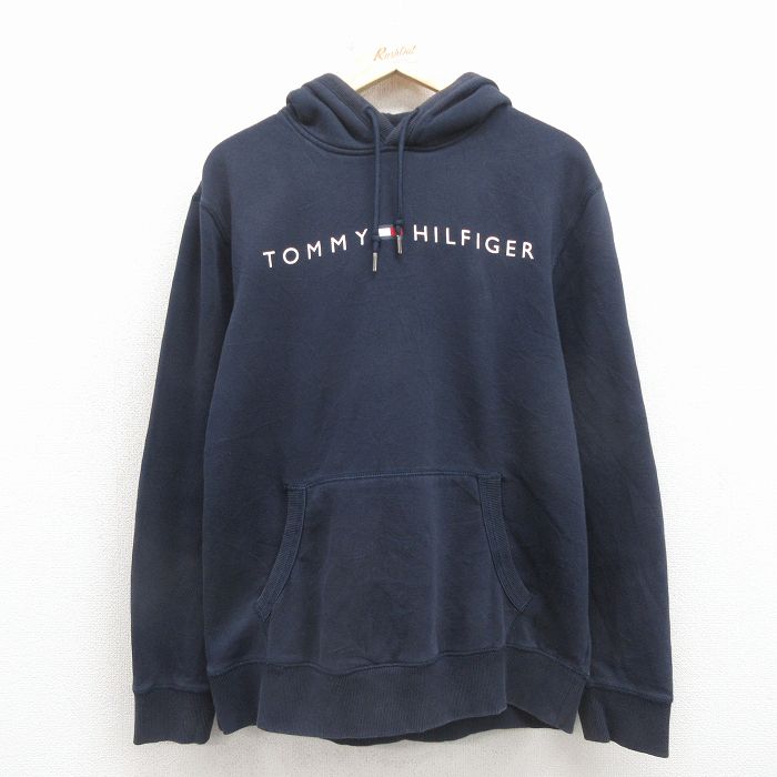 トミーヒルフィガー 長袖スウェットパーカー ビッグロゴ ネイビー メンズL相当 | 古着