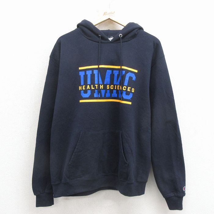 チャンピオン 長袖スウェットパーカー UMKC ネイビー メンズL相当 | 古着