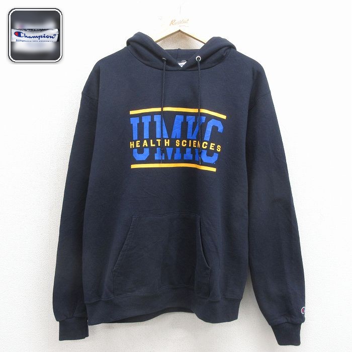 チャンピオン 長袖スウェットパーカー UMKC ネイビー メンズL相当 | 古着