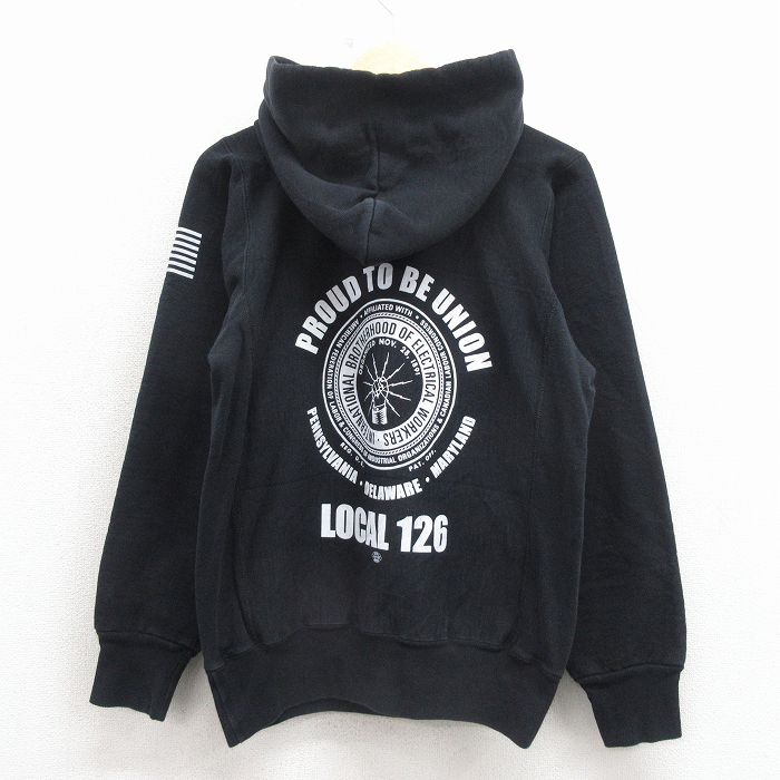 M★古着 長袖 スウェット パーカー メンズ LOCAL USA製 黒 26mar24