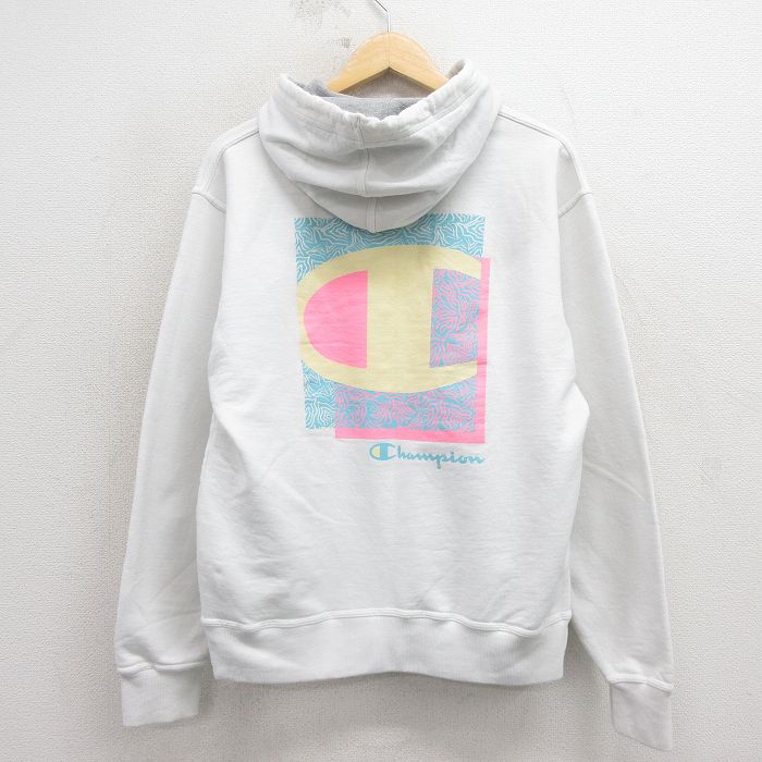 M★古着 チャンピオン champion 長袖 スウェット パーカー メンズ ビッグロゴ 白 26mar24