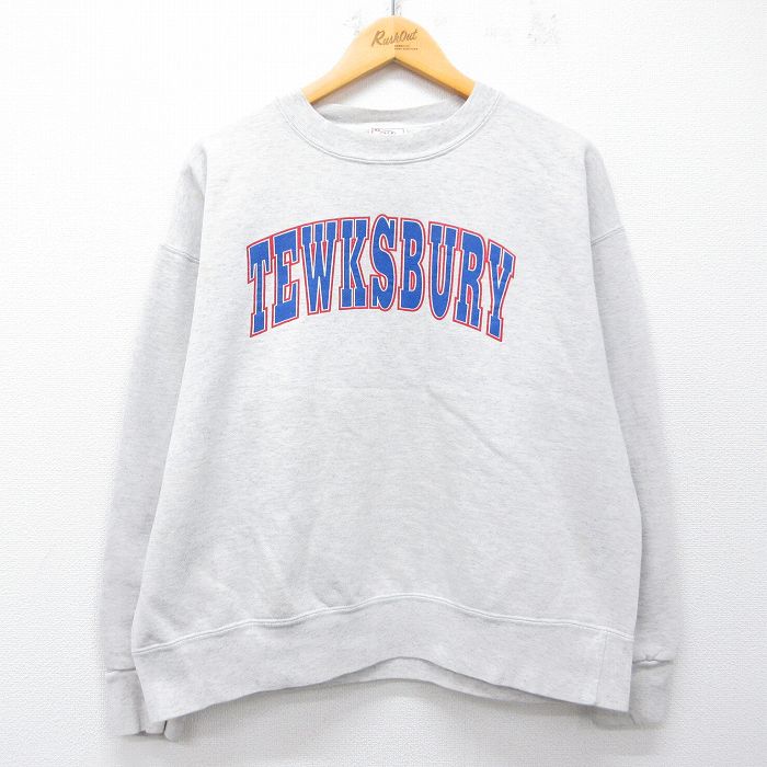 XL★古着 長袖 スウェット メンズ 90年代 90s TEWKSBURY クルーネック USA製 薄グレー 霜降り 26mar25