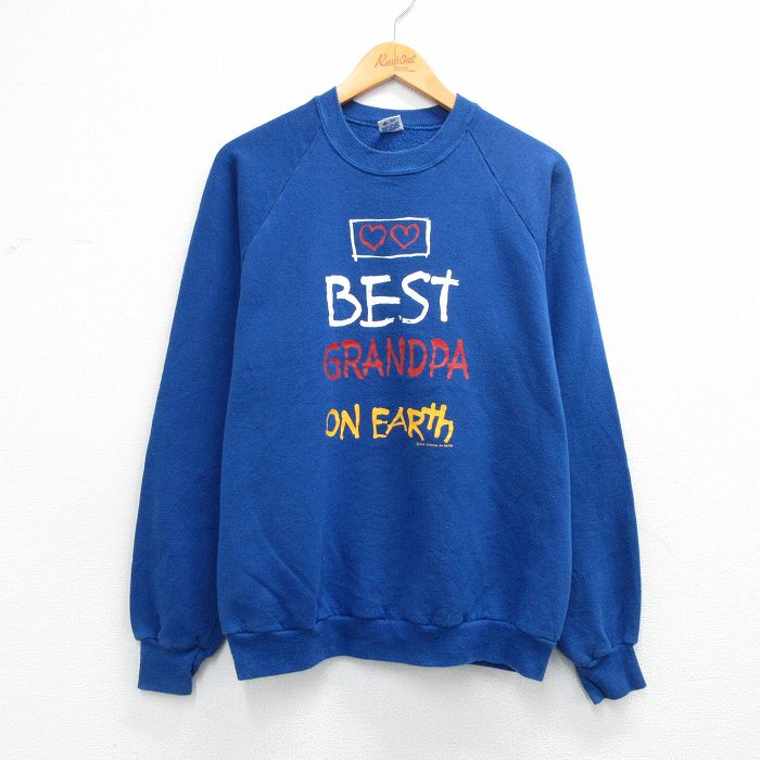 M★古着 ジャージーズ 長袖 スウェット メンズ 80年代 80s BEST ラグラン クルーネック USA製 青 26mar25
