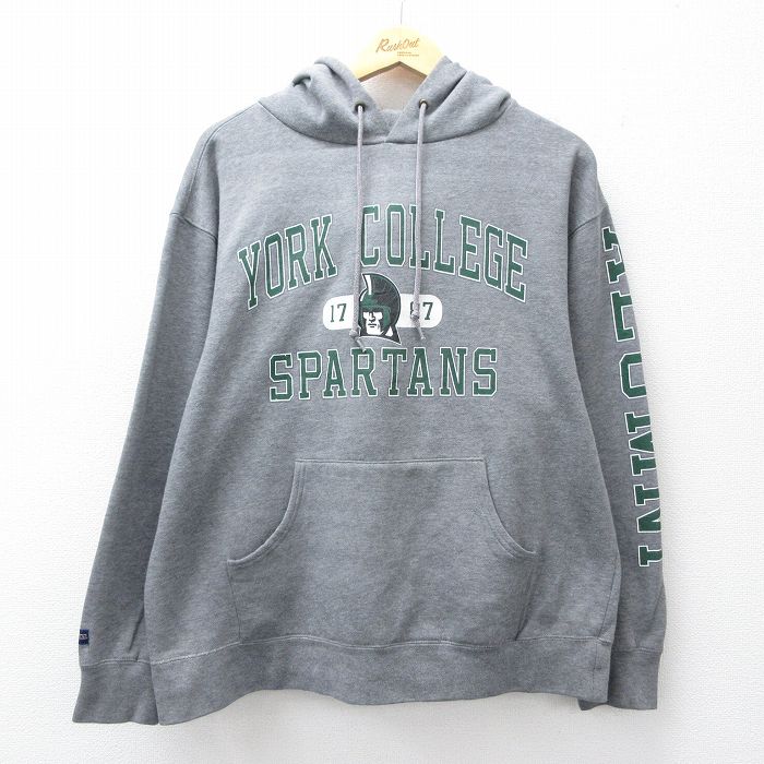 XL★古着 ジャンスポーツ 長袖 スウェット パーカー メンズ 00年代 00s YORK カレッジ グレー 霜降り 26mar25