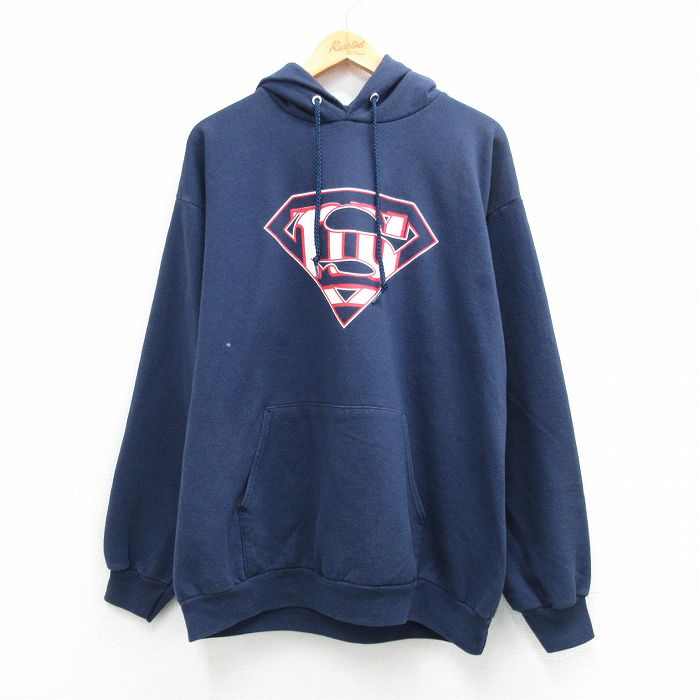 L★古着 長袖 スウェット パーカー メンズ 00年代 00s NFL ニューヨークジャイアンツ スーパーマン 紺 アメフト スーパーボウル 26mar26