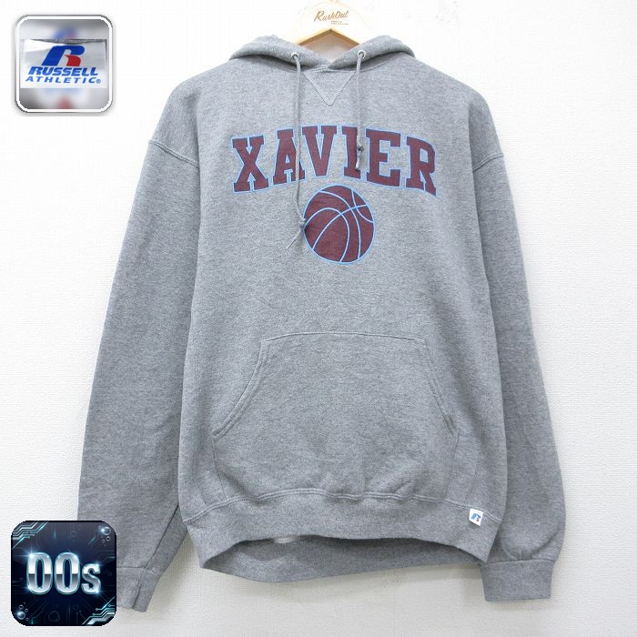 ラッセル 00s 長袖スウェットパーカー XAVIER バスケットボール グレー メンズL相当 | 古着