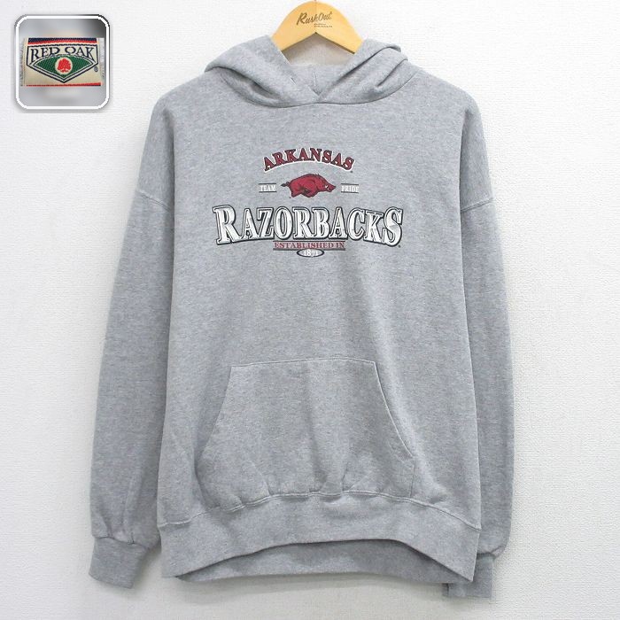 【20%OFF】グレー霜降りパーカー RAZORBACKS メンズXL相当 | 古着