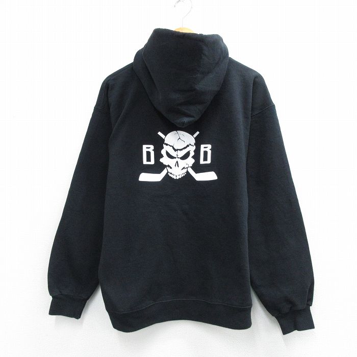 L★古着 ヘインズ 長袖 スウェット パーカー メンズ 00年代 00s QUAKES スカル 黒 26mar26