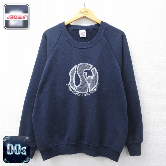 ジャージーズ 00s ラグランスウェット WIESBADEN ネイビー メンズXL相当 | 古着