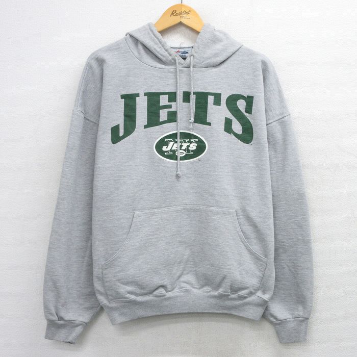 XL★古着 マジェスティック 長袖 スウェット パーカー メンズ 00年代 00s NFL ニューヨークジェッツ 大きいサイズ グレー 霜降り アメフト スーパーボウル 26mar28
