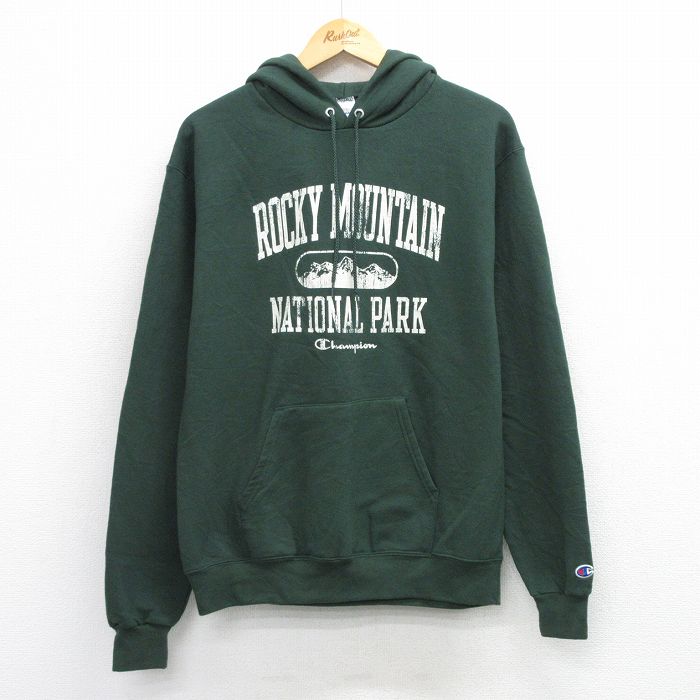 チャンピオン 長袖スウェットパーカー ROCKY MOUNTAIN グリーン メンズM相当 | 古着