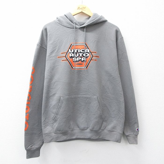 チャンピオン 長袖スウェットパーカー UTICA グレー メンズL相当 | 古着
