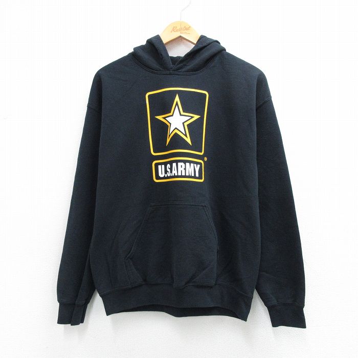 M★古着 長袖 スウェット パーカー メンズ 00年代 00s ミリタリー アーミー ARMY 黒 26mar31