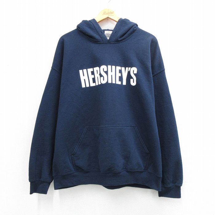 XL★古着 長袖 スウェット パーカー メンズ 00年代 00s ハーシーズ 大きいサイズ 紺 26mar31