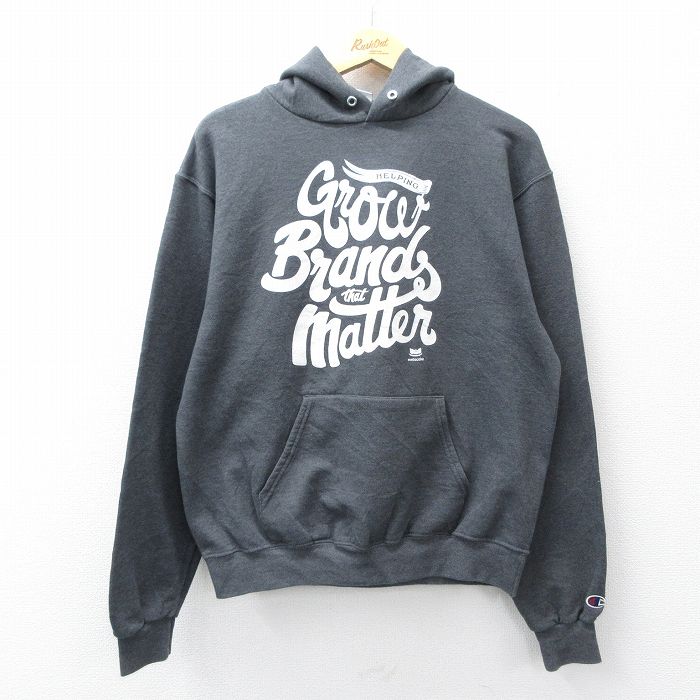 チャンピオン 長袖スウェットパーカー Grow Brand グレー メンズL相当 | 古着