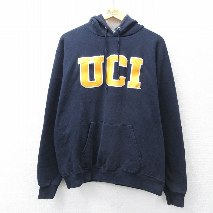 チャンピオン 長袖スウェットパーカー UCI ネイビー メンズL相当 | 古着