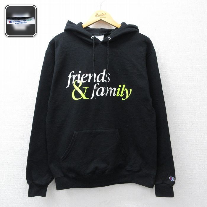 チャンピオン 長袖スウェットパーカー frinds & family スマイル ブラック メンズM相当 | 古着