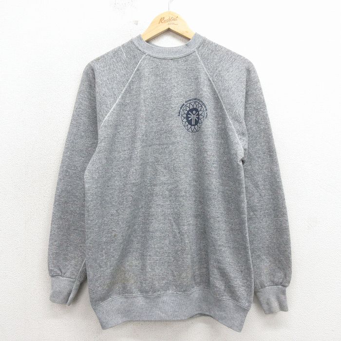 M★古着 長袖 スウェット メンズ 80年代 80s カンザス ラグラン クルーネック グレー 霜降り 26apr15