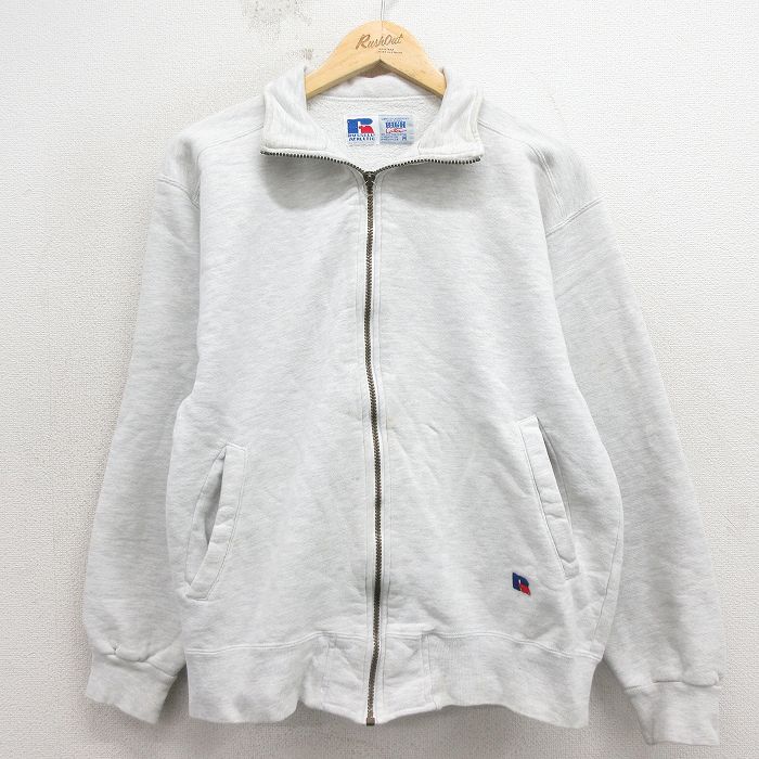 ラッセル 90s 長袖フルジップスウェット ワンポイントロゴ グレー M | 古着