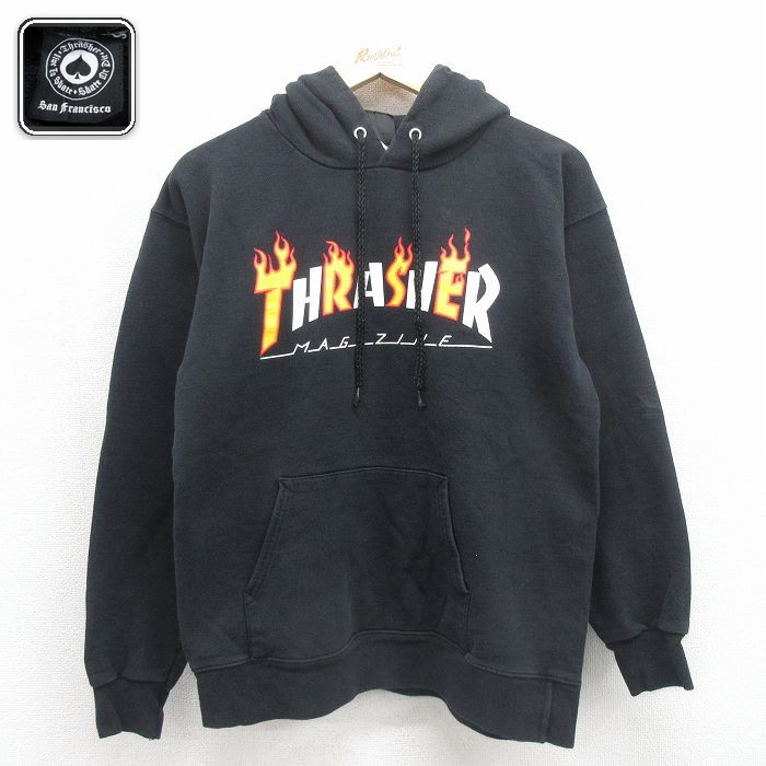 【20%OFF】スラッシャー 長袖パーカー ビッグロゴ ブラック メンズM相当 | 古着
