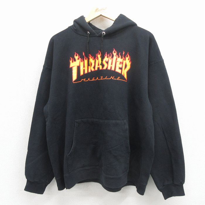 XL★古着 スラッシャー 長袖 スウェット パーカー メンズ ビッグロゴ 大きいサイズ ブラック【spe】 26may14