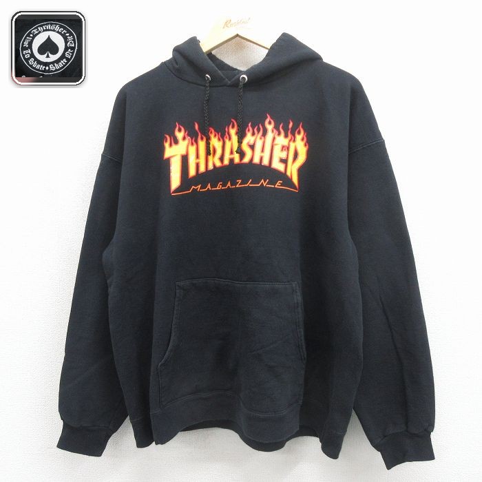 【20%OFF】スラッシャー 長袖スウェットパーカー ビッグロゴ ブラック メンズXL相当 | 古着