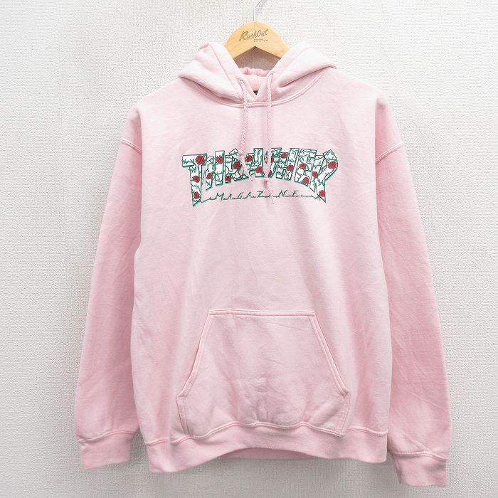 スラッシャー 長袖パーカー ビッグロゴ ピンク M | 古着