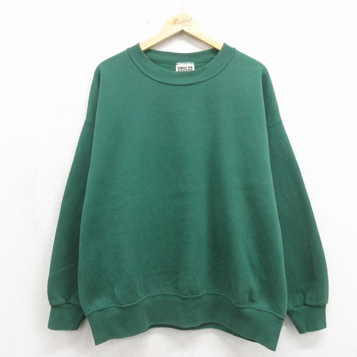 XL★古着 長袖 スウェット メンズ 00年代 00s 無地 クルーネック グリーン 26may15