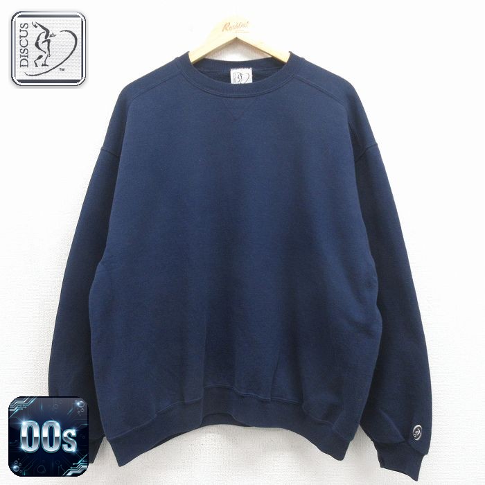 【20%OFF】ディスカス 00s 長袖スウェット ワンポイントロゴ ネイビー メンズXL相当 | 古着