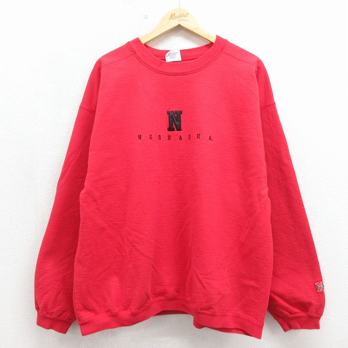 90s 長袖スウェット ネブラスカ刺繍 レッド XL | 古着