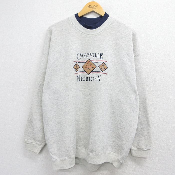 リー 90s 長袖スウェット ミシガンイカリ刺繍 グレー XL | 古着