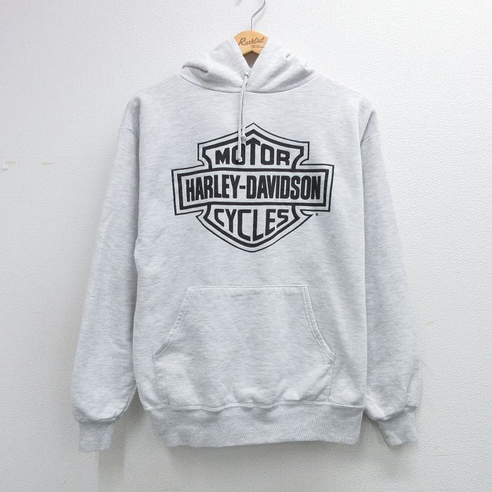 M★古着 ジャージーズ 長袖 スウェット パーカー メンズ 90年代 90s ハーレーダビッドソン USA製 グレー 霜降り【spe】 26may18