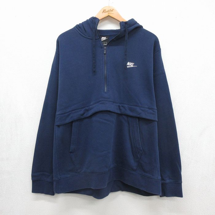 ナイキ ハーフジップスウェット ワンポイントロゴ ネイビー メンズXL相当 | 古着