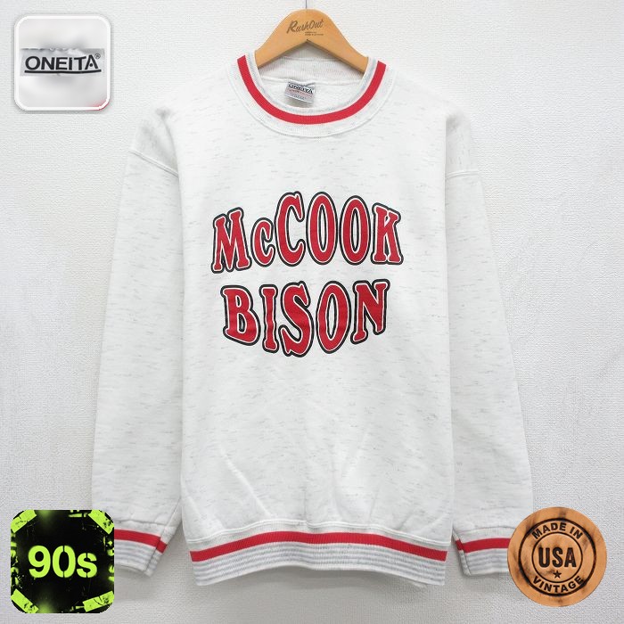 オニータ 90s 長袖スウェット MCCOOK 霜降りホワイト メンズL相当 | 古着