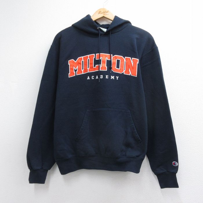 チャンピオン 長袖スウェットパーカー MILTON ネイビー メンズM相当 | 古着