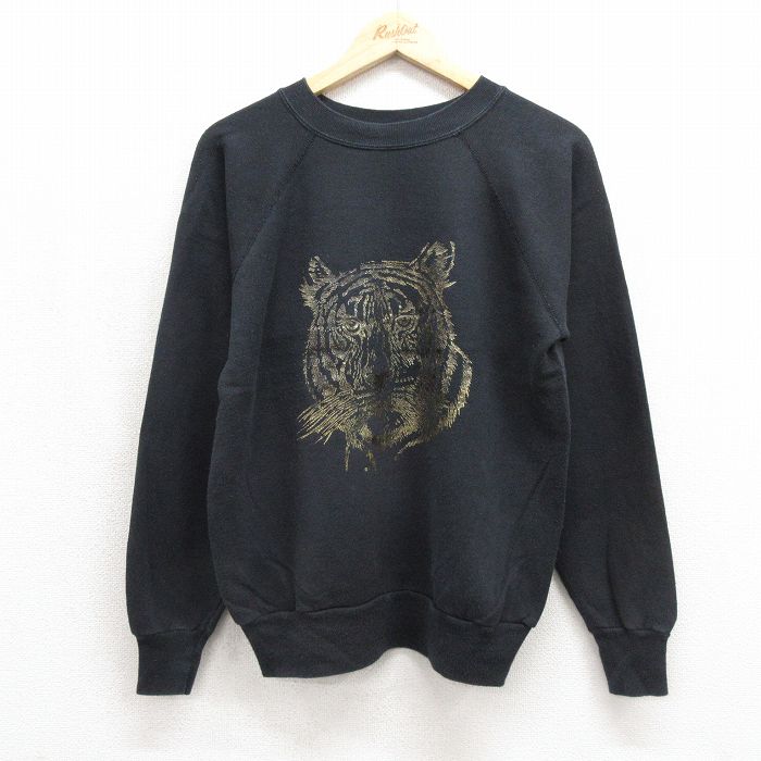 90s ラグランスウェット トラ ブラック メンズM相当 | 古着