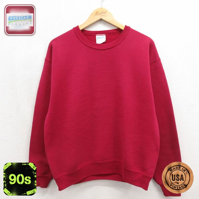 長袖 スウェット 90s 無地 クルーネック USA製 ピンク メンズM相当 | 古着