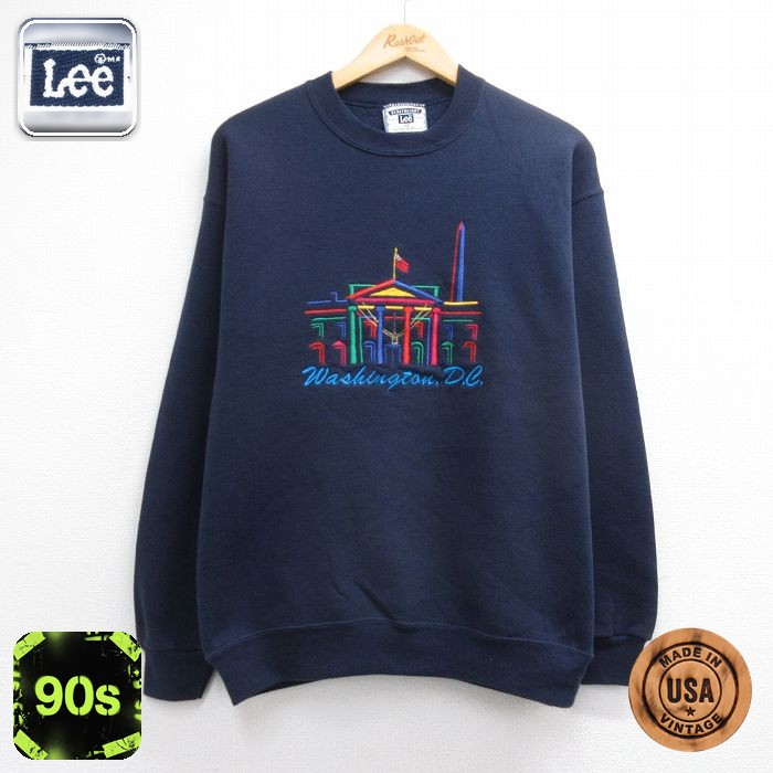 リー 90s 長袖スウェット ワシントンDC刺繍 ネイビー メンズM相当 | 古着