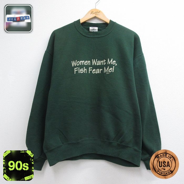 ジャージーズ 90s 長袖スウェット メッセージ グリーン メンズL相当 | 古着
