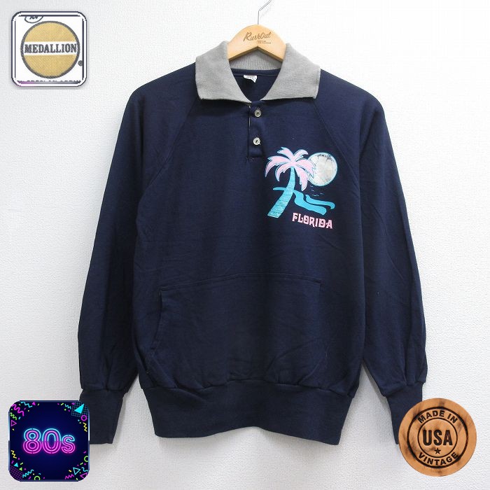 80s 長袖スウェット フロリダ ネイビー メンズS相当 | 古着