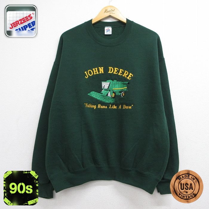 ジョンディア 90s 長袖スウェット 刺繍 グリーン メンズXL相当 | 古着