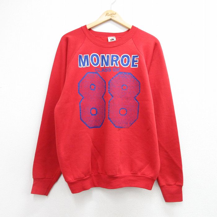 フルーツオブザルーム 90s 長袖スウェット MONROE 88 ラグラン レッド メンズL相当 | 古着